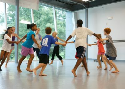 Kids holding hands and dancing in a circle